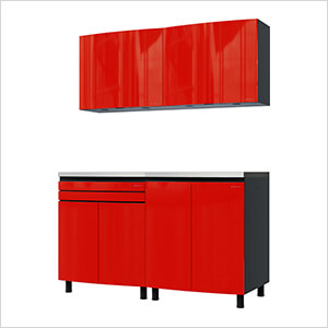 5' Premium Cayenne Red Garage Cabinet System with Stainless Steel Tops