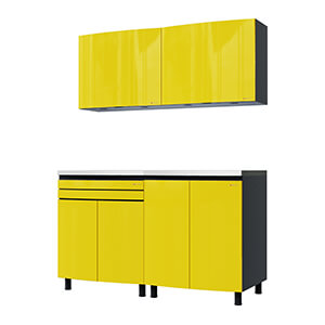 5' Premium Vespa Yellow Garage Cabinet System with Stainless Steel Tops