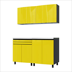 5' Premium Vespa Yellow Garage Cabinet System with Stainless Steel Tops