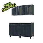 Contur Cabinet 5' Premium Karbon Black Garage Cabinet System with Stainless Steel Tops