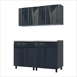 5' Premium Karbon Black Garage Cabinet System with Stainless Steel Tops