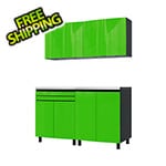 Contur Cabinet 5' Premium Lime Green Garage Cabinet System with Stainless Steel Tops