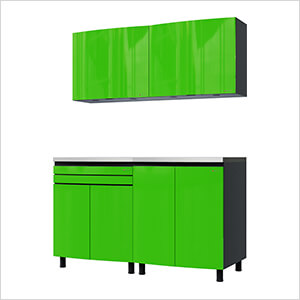 5' Premium Lime Green Garage Cabinet System with Stainless Steel Tops