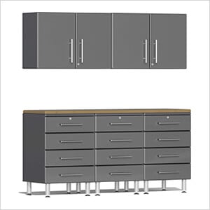 6-Piece Garage Cabinet System with Bamboo Worktop in Graphite Grey Metallic
