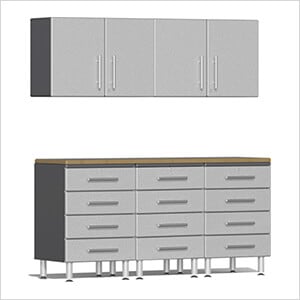 6-Piece Garage Cabinet System with Bamboo Worktop in Stardust Silver Metallic