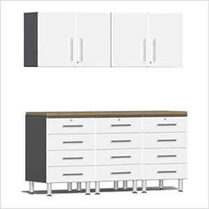 6-Piece Cabinet System with Bamboo Worktop in Starfire White Metallic
