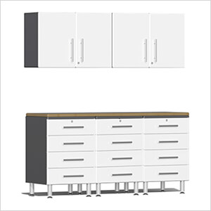 6-Piece Garage Cabinet System with Bamboo Worktop in Starfire White Metallic