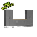 Ulti-MATE Garage Cabinets 5-Piece Cabinet System with Bamboo Worktop in Graphite Grey Metallic