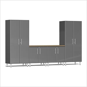 5-Piece Garage Cabinet System with Bamboo Worktop in Graphite Grey Metallic