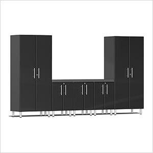 6-Piece Garage Cabinet System with Channeled Worktop in Midnight Black Metallic