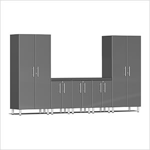 6-Piece Garage Cabinet System with Channeled Worktop in Graphite Grey Metallic