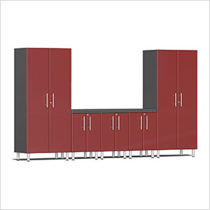 6-Piece Garage Cabinet System with Channeled Worktop in Ruby Red Metallic