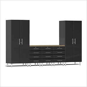 6-Piece Cabinet Kit with Bamboo Worktop in Midnight Black Metallic