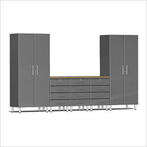 6-Piece Garage Cabinet Kit with Bamboo Worktop in Graphite Grey Metallic