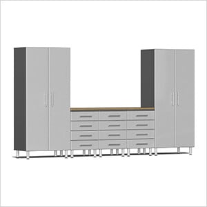 6-Piece Garage Cabinet Kit with Bamboo Worktop in Stardust Silver Metallic