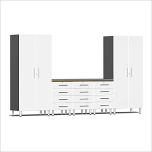 6-Piece Cabinet Kit with Bamboo Worktop in Starfire White Metallic
