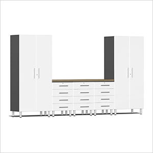 6-Piece Garage Cabinet Kit with Bamboo Worktop in Starfire White Metallic