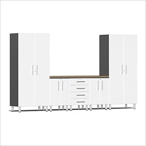 6-Piece Cabinet System with Bamboo Worktop in Starfire White Metallic