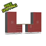 Ulti-MATE Garage Cabinets 5-Piece Cabinet System with Bamboo Worktop in Ruby Red Metallic