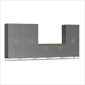 6-Piece Garage Cabinet System with Bamboo Worktop in Graphite Grey Metallic