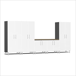 6-Piece Garage Cabinet System with Bamboo Worktop in Starfire White Metallic