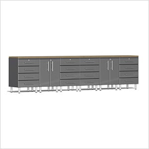 8-Piece Garage Workstation with Bamboo Worktops in Graphite Grey Metallic