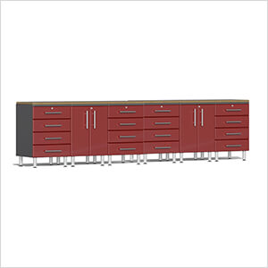 8-Piece Workstation System with Bamboo Worktops in Ruby Red Metallic