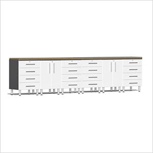 8-Piece Garage Workstation with Bamboo Worktops in Starfire White Metallic