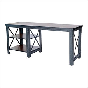 72" Industrial Metal and Wood Desk with Shelves