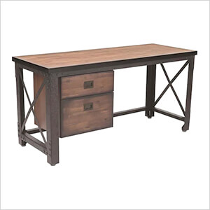 62" Industrial Metal and Wood Desk with Drawers