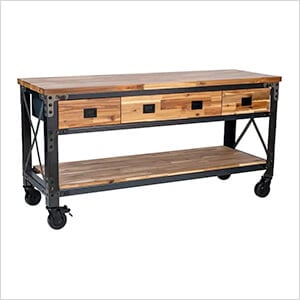 72" Industrial Metal and Wood Workbench with Drawers