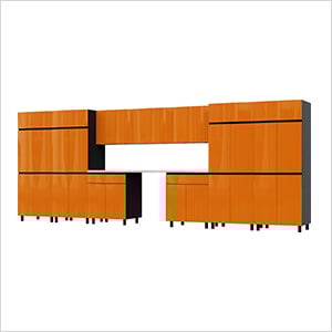 17.5' Premium Traffic Orange Garage Cabinet System with Stainless Steel Tops