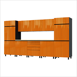 12.5' Premium Traffic Orange Garage Cabinet System with Butcher Block Tops