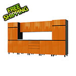 Contur Cabinet 12.5' Premium Traffic Orange Garage Cabinet System with Stainless Steel Tops