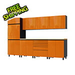 Contur Cabinet 10' Premium Traffic Orange Garage Cabinet System with Butcher Block Tops