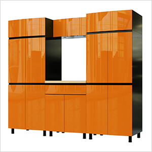 7.5' Premium Traffic Orange Garage Cabinet System with Butcher Block Tops