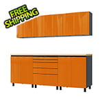 Contur Cabinet 7.5' Premium Traffic Orange Garage Cabinet System with Butcher Block Tops