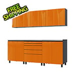 Contur Cabinet 7.5' Premium Traffic Orange Garage Cabinet System with Stainless Steel Tops