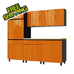 Contur Cabinet 7.5' Premium Traffic Orange Garage Cabinet System with Butcher Block Tops