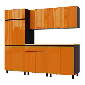 7.5' Premium Traffic Orange Garage Cabinet System with Butcher Block Tops