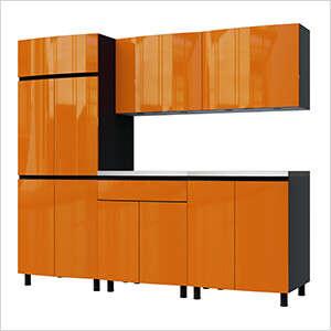 7.5' Premium Traffic Orange Garage Cabinet System with Stainless Steel Tops