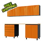 Contur Cabinet 7.5' Premium Traffic Orange Garage Cabinet System with Butcher Block Tops