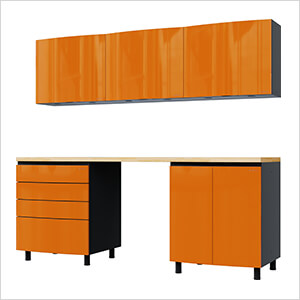 7.5' Premium Traffic Orange Garage Cabinet System with Butcher Block Tops