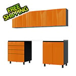 Contur Cabinet 7.5' Premium Traffic Orange Garage Cabinet System with Stainless Steel Tops