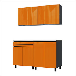 5' Premium Traffic Orange Garage Cabinet System with Butcher Block Tops
