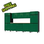 Contur Cabinet 12.5' Premium Racing Green Garage Cabinet System with Butcher Block Tops