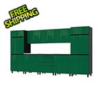 Contur Cabinet 12.5' Premium Racing Green Garage Cabinet System with Stainless Steel Tops