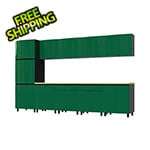 Contur Cabinet 12.5' Premium Racing Green Garage Cabinet System with Butcher Block Tops