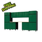 Contur Cabinet 12.5' Premium Racing Green Garage Cabinet System with Butcher Block Tops