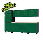 Contur Cabinet 10' Premium Racing Green Garage Cabinet System with Butcher Block Tops